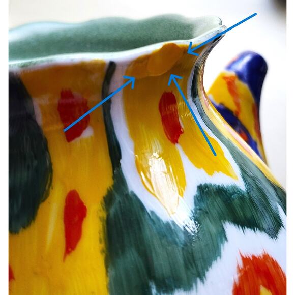 TEAPOT/ANTHROPOLOGY-Blackbird-Green-Yellow-"Tie Dye" Design-Hand Painted-4 cups - Picture 14 of 14